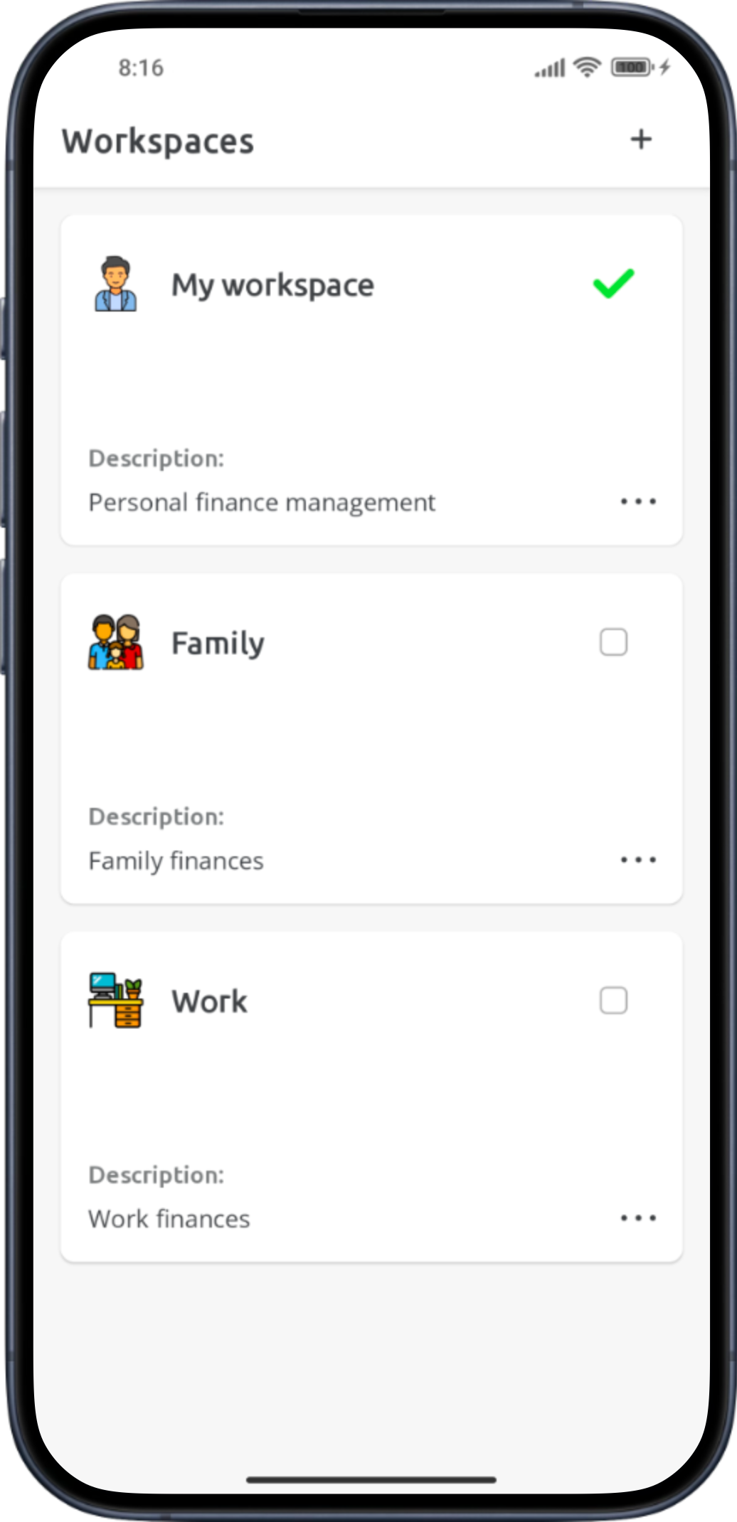 Switch between different financial workspaces easily